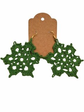 Handmade Crochet Green Flower Earrings Boho Drop